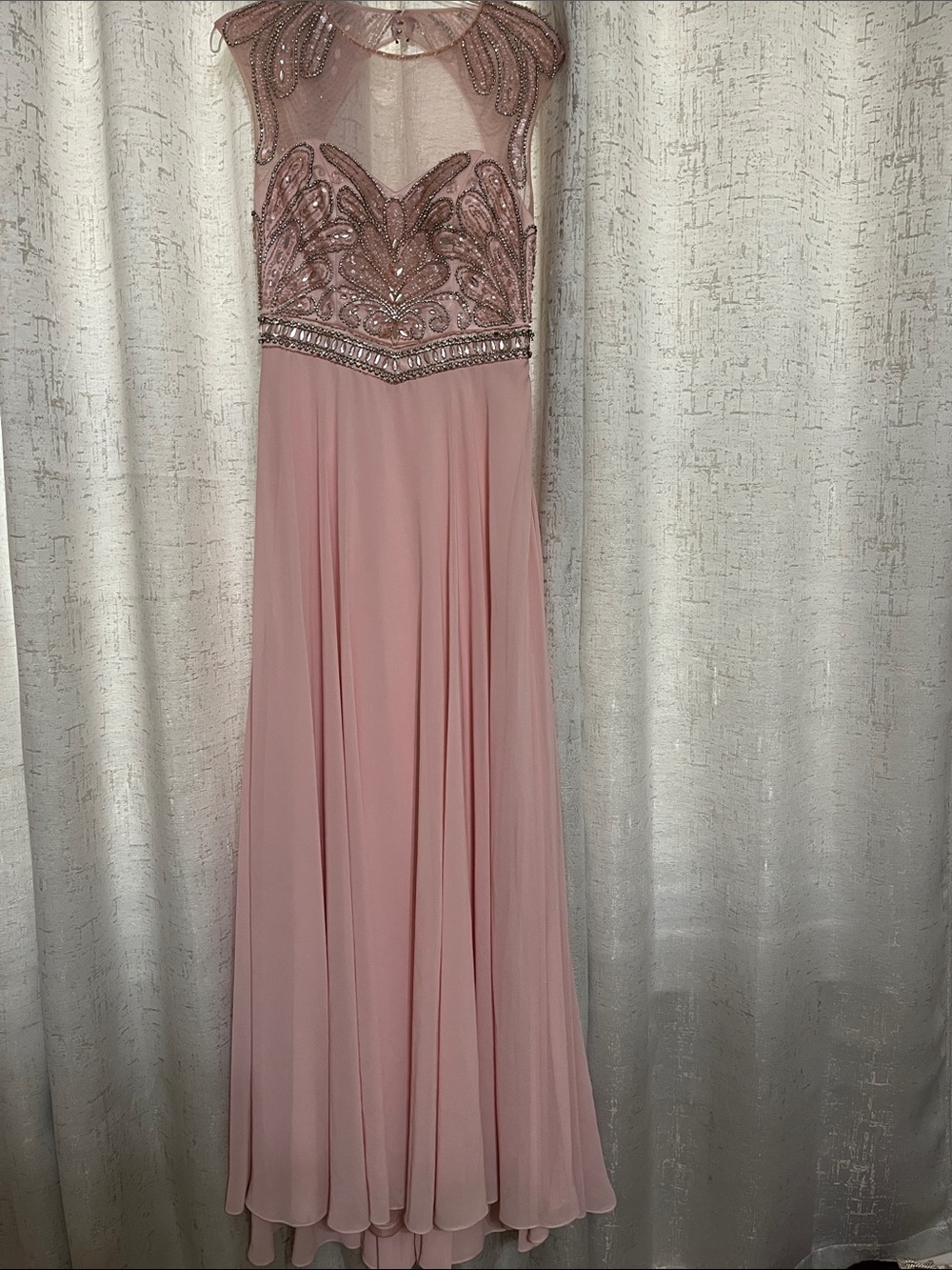 Sue Wong Dusty Rose Beaded Illusion Bodice Gown
